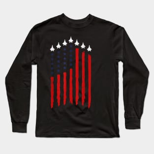 Fighter jets with USA american flag 4th of July celebration Long Sleeve T-Shirt